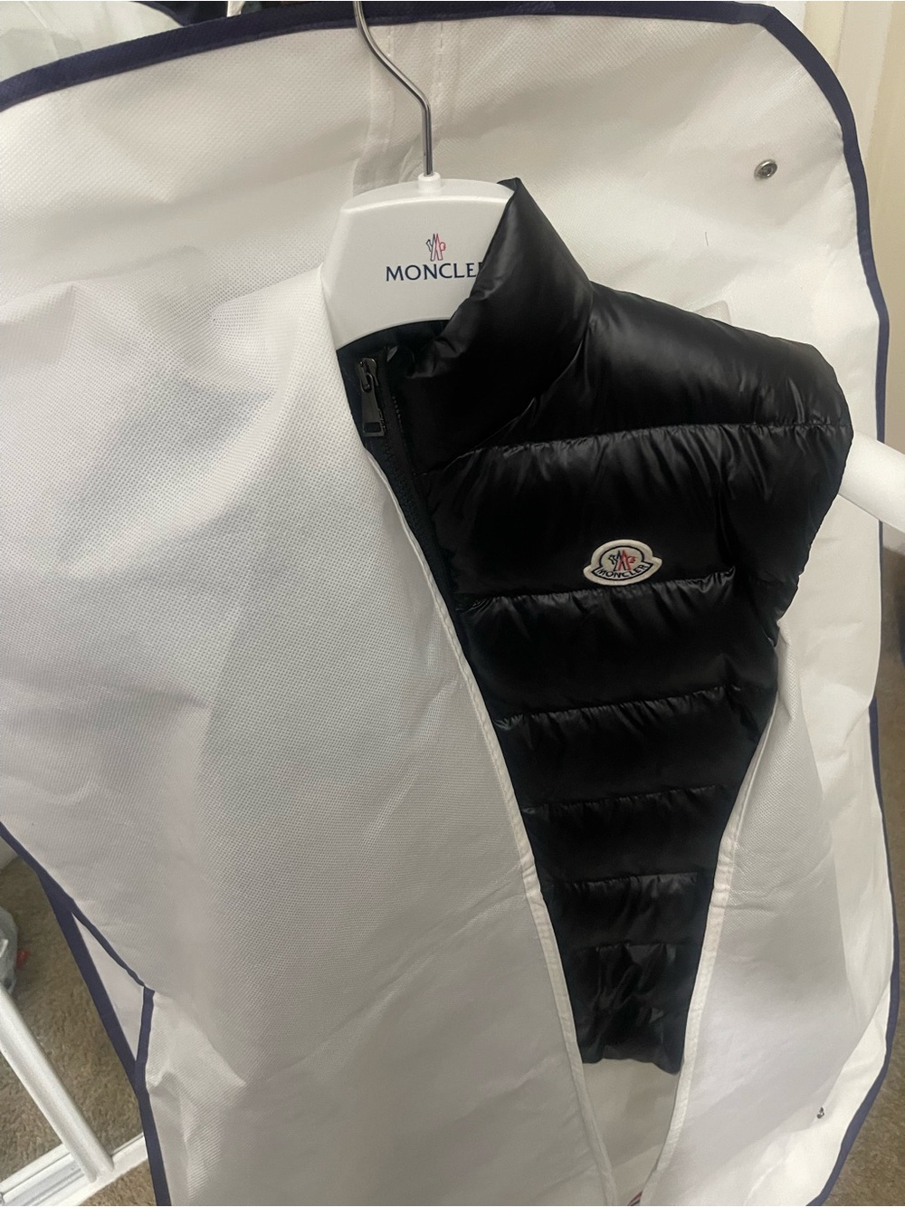 Moncler Black Quilted Puffer Vest with Logo Patch